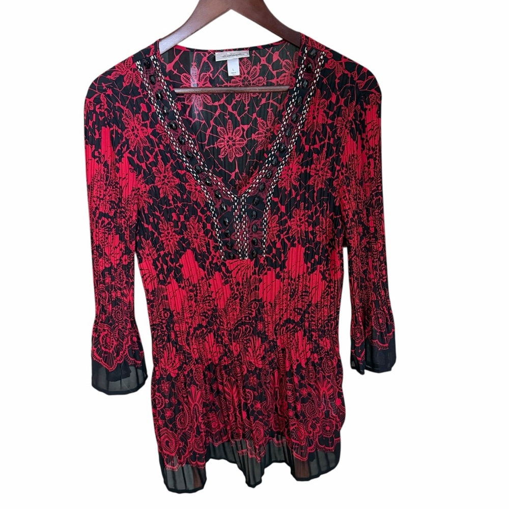 Dressbarn Women’s Y2K Beaded Neck Whimsigoth Fairy Grunge L Sheer Dark Romantic
